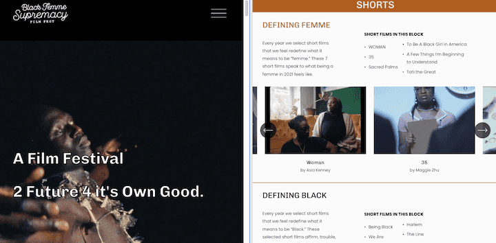 Black Femme Supremacy Film Fest Webpages